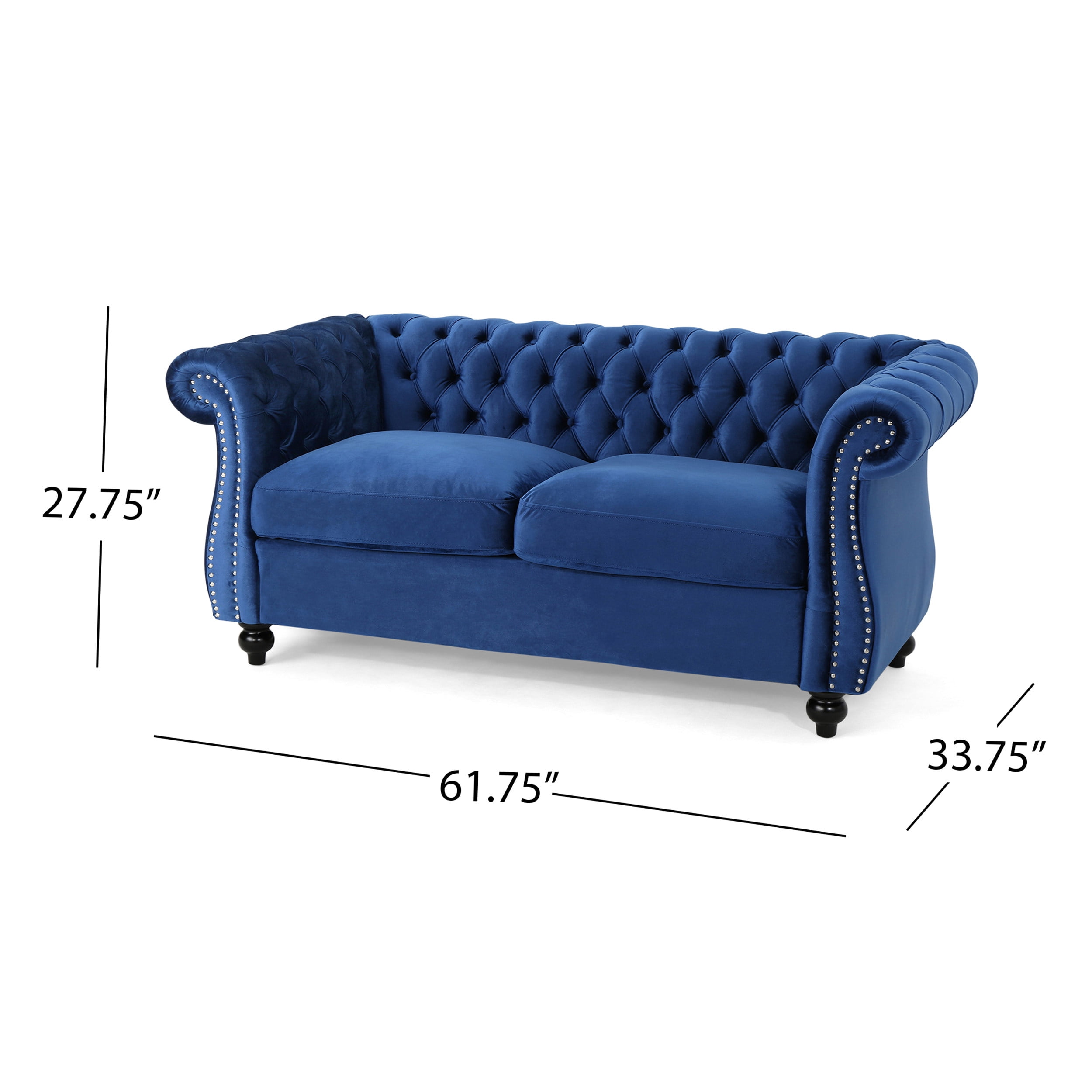 Ember Interiors Aaniya Velvet Chesterfield Loveseat Sofa, Navy Blue