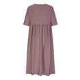 thumbnail image 4 of WIZUTIZ Womens Summer Dresses Casual Loose Fit High Waist Leisure Loose Fit High Rise Solid Sun Dresses Short Sleeve Crew Neck Pleated Dress for Womens Midi Dress Super Soft Dress Red, 4 of 5