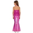 thumbnail image 2 of Raenseen Kids Girls 2Pcs Jazz Dance Outfit Sequin Crop Top Shorty Unitard Metallic Tiered Pants Rose 12, 2 of 7