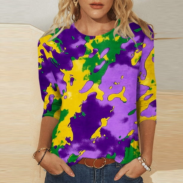 TaTaai Carnival Women's Casual Print Round Neck 3/4 Sleeve T-Shirt Loose Top Gift