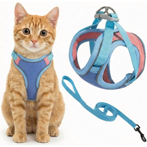 Escape-Proof Cat Harness and Leash Set – Adjustable Step-in Pet Harness for Walking, Soft Breathable Cat Harness with Reflective Strip for Small Dogs & Cats