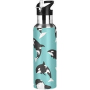 Bestwell 32oz Double leak Proof layer Insulated Keep Warm,Killer Whale Pattern Stainless Steel Water Bottle with Straw for Sports and Travel#123