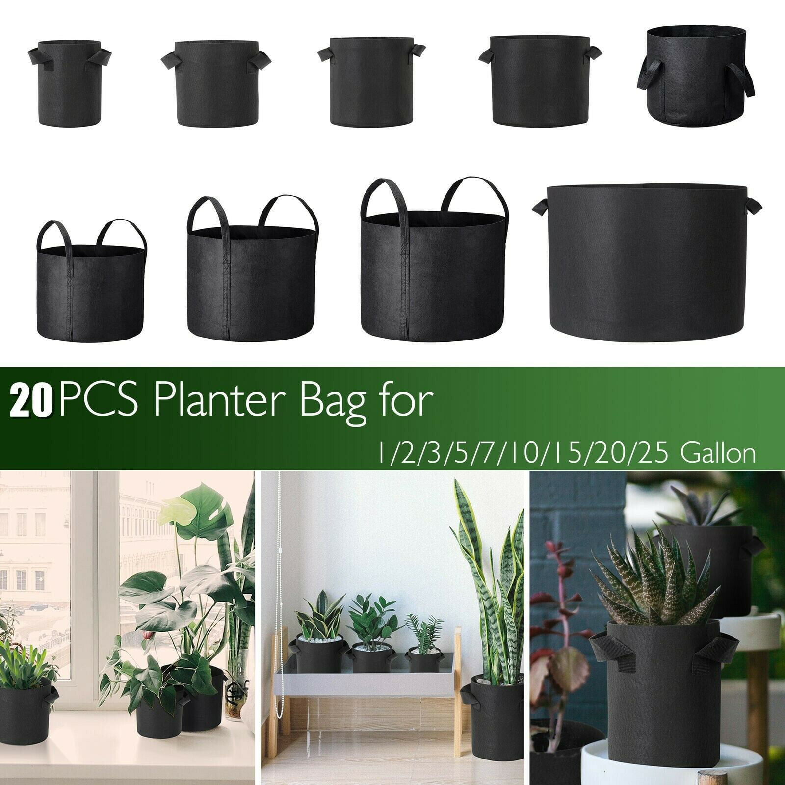 25 Gallon Grow Bags Fabric Pots Root Pouch w/ Handles Planting Container Fruit 