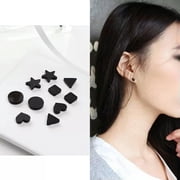 HOOUN Men Women Magnetic Fashion Black Stud Earrings Ear Plugs Non-Piercing Clip On-2