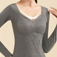 thumbnail image 3 of Ahabrexf Underwear for Women Women's Winter Solid Color V-Neck Warm Seamless Cold-Proof Long Sleeves Thermal Underwear Thermal Underwear for Women, 3 of 7