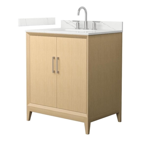 Janna 30" White Oak Single Vanity & Giotto Quartz Top (3-Hole) & Nickel Trim