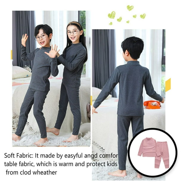 Ropa interior termica para ninos y ninas Leggings de manga larga con estampado encantador ropa de invierno a prueba de viento color rosa