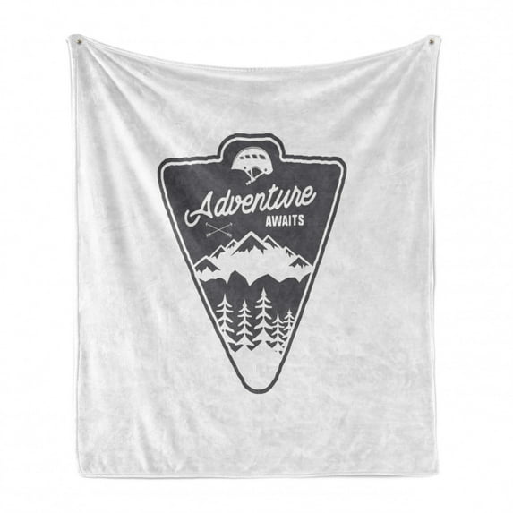 Saying Soft Flannel Fleece Blanket, Vintage Camping and Hiking Adventure Themed in the Mountains Forest Exploration, Cozy Plush for Indoor and Outdoor Use, 50" x 70", White and Grey, by Ambesonne