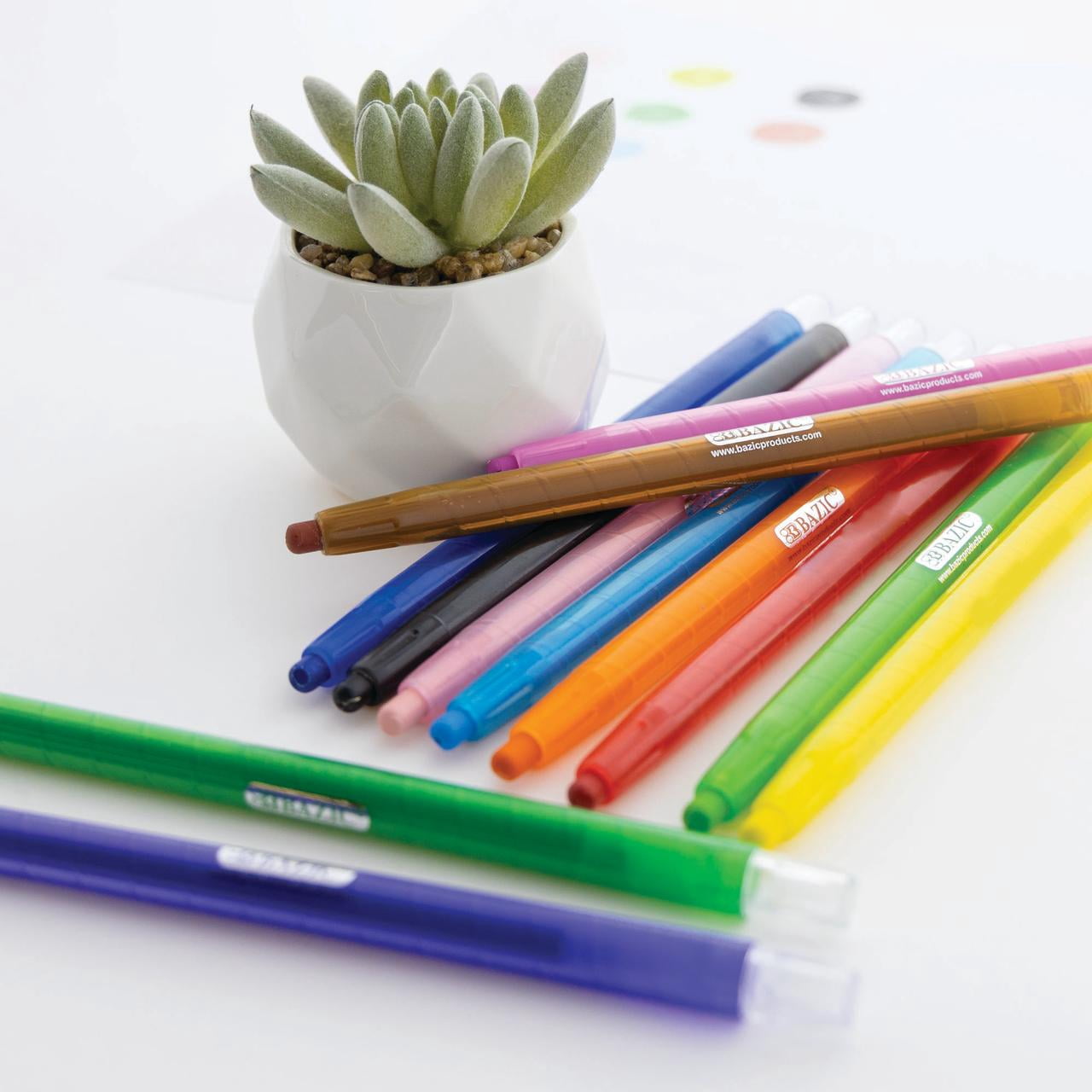 BAZIC 12 Color Rotatable Crayons, Twist-Up Propelling Crayon, 12-Packs