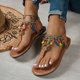 thumbnail image 4 of Negro Correa de Tobillo Sandalias de Moda Casual Redondo-Pie Abierto-Pie Estilo Romano con Perlas de la Playa Bohemia Sandalias Planas con Correas de Tobillo, 4 of 7