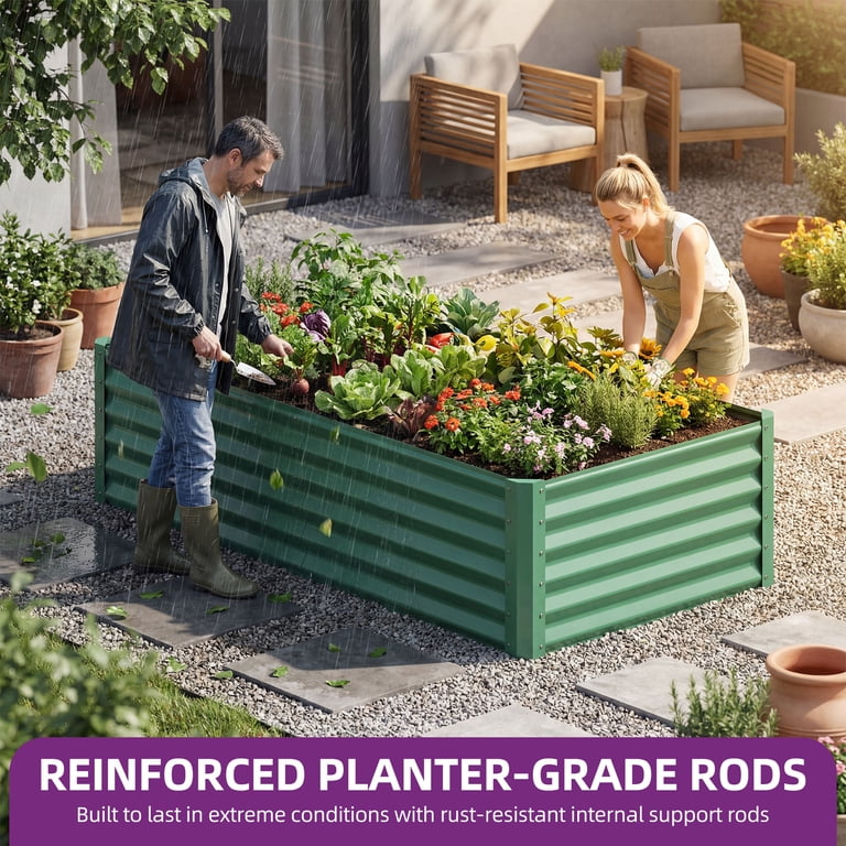 Uforic 6x3x3ft 1 Pack Galvanized Metal Raised Garden Bed Kit with