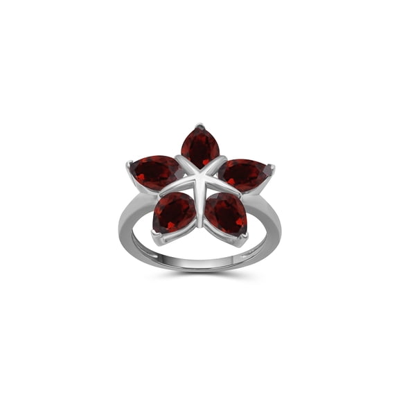 JEWELEXCESS 3 3/4 Carat T.G.W. Garnet Gemstone Sterling Silver Flower Ring