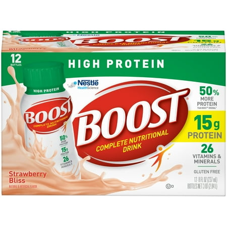 Boost High Protein Complete Nutritional Drink, Strawberry Bliss, 8 Fl oz, 12 Ct