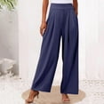 thumbnail image 2 of Pantalones palazzo anchos de color liso para mujer: cintura alta con cinturilla elástica, poliéster y spandex, pantalones largos informales con bolsillos laterales., 2 of 7