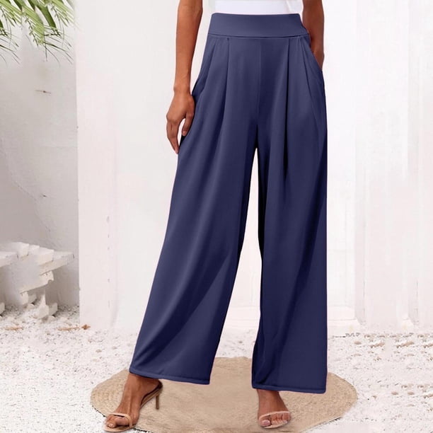 WILLBEST Pantalones Casuales para Mujer, Color Sólido, Elásticos, de Pierna Ancha, Largos, Estilo Palazzo para Una Comodidad Sin Esfuerzo. Mediana