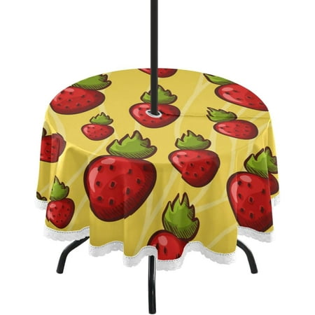 

Hidove Strawberry Pattern 60 Inch Round Tablecloth with Zipper Umbrella Hole Washable Spillproof Table Cloth Decorative for Picnic Camping Indoor and Outdoor