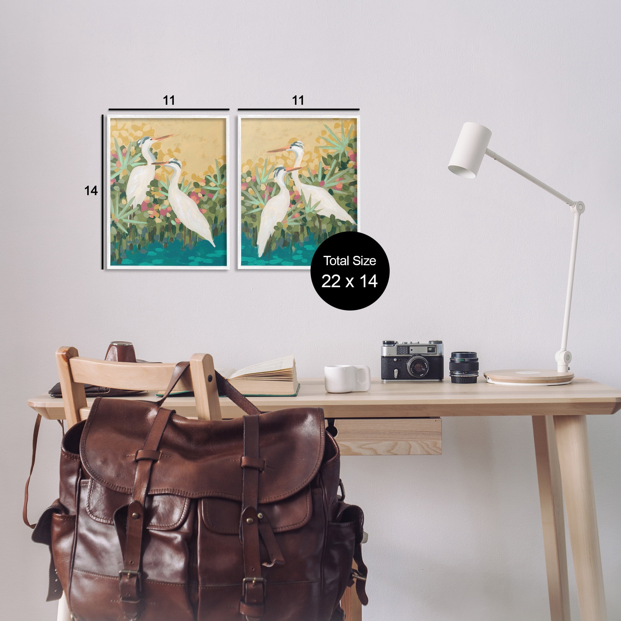 Stupell Industries Birds & Pond Botanicals Animals & Insects Painting White Framed Art Print Wall Art, 11 x 14, Set of 2