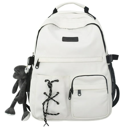 

Women Cartoon Printing Contrast Color Backpack with Pendant Casual Girls Students Travel Schoolbag Knapsack