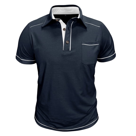 IWRICH Men's Polo Shirts Short Sleeve T Shirt Lightweight Casual Button up Shirts Summer Collared Tops with Pocket Navy XL