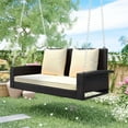 thumbnail image 2 of SYNGAR 2-Person Wicker Porch Hanging Swing, Outdoor Swing Bench Chair with Beige Cushions and Chains, Heavy Duty Hammock Chair for Backyard, Garden, Balcony, Brown, D7402, 2 of 12
