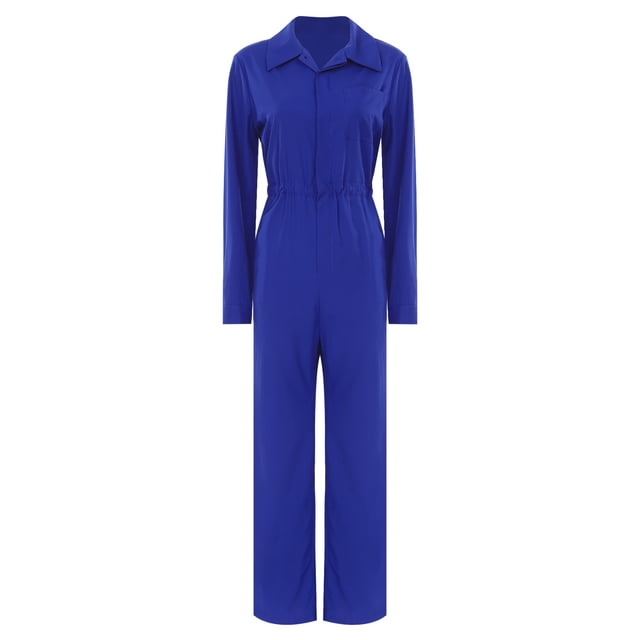 Fldy Combinaison Décontractée pour Femme, Couleur Unie, Col Rabattu, Salopette, Combinaison de Travail, Bleu, TG