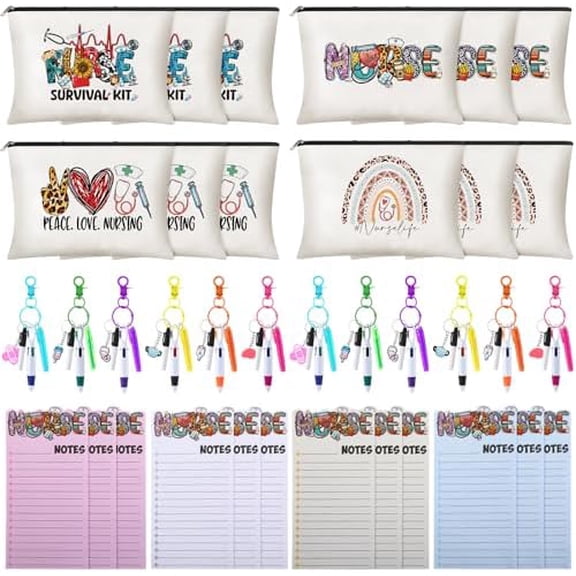 48 Pcs Nurse Appreciation Gifts Bulk 2025 Nurse Week Gift Badge Reel Pens Canvas Bags Notebooks Keychains Thank You Present for Women Nursing Students$$Office