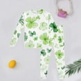 thumbnail image 2 of Gelikeya St Patricks Day Toddler Pajama Sets Long Sleeve Cartoon Shamrocks Prints Casual Crewneck Pullover Tops and Pants 2 Piece Loungewear Clothes White 4-5 Years, 2 of 3