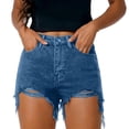 thumbnail image 5 of Nestiefly Jean Shorts Womens Stretchy High Waisted Y2k Ripped Distressed Frayed Hem Jorts Pockets Casual Summer Denim Shorts Blue M, 5 of 5