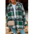 thumbnail image 1 of Women's Green Plaid Print Buttoned Shirt Jacket, 1 of 15