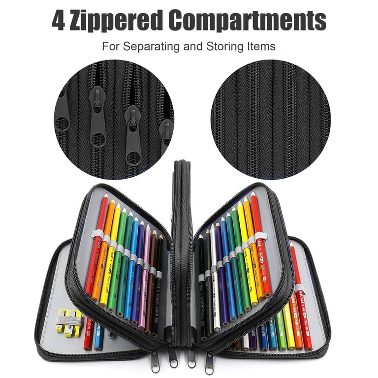 TSV 72-Slot Pencil Case Organizer, Black Multi-Layer Pouch photo 2