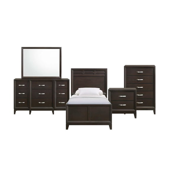 Picket House Furnishings Warren Twin Panel 5PC Wood Bedroom Set in Merlot