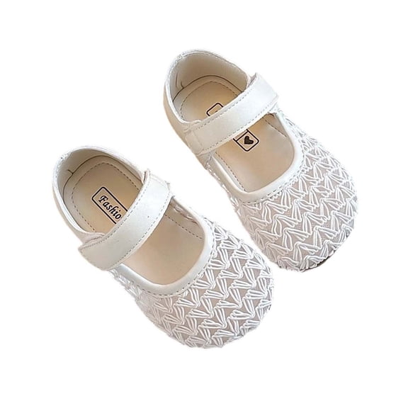 Gpaecead Girls Woven Mary Jane Flat Shoes Closed Toe Soft Sole Hook And Loop Adjustable Spring Summer Casual Shoes,Beige