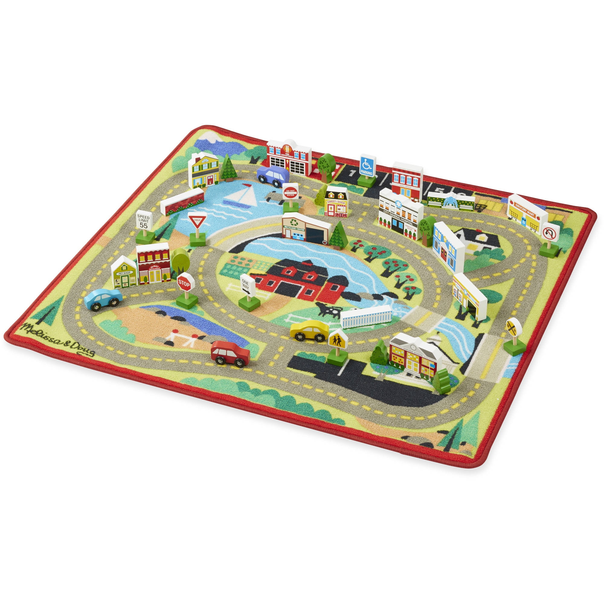 melissa and doug wooden town and vehicles play set