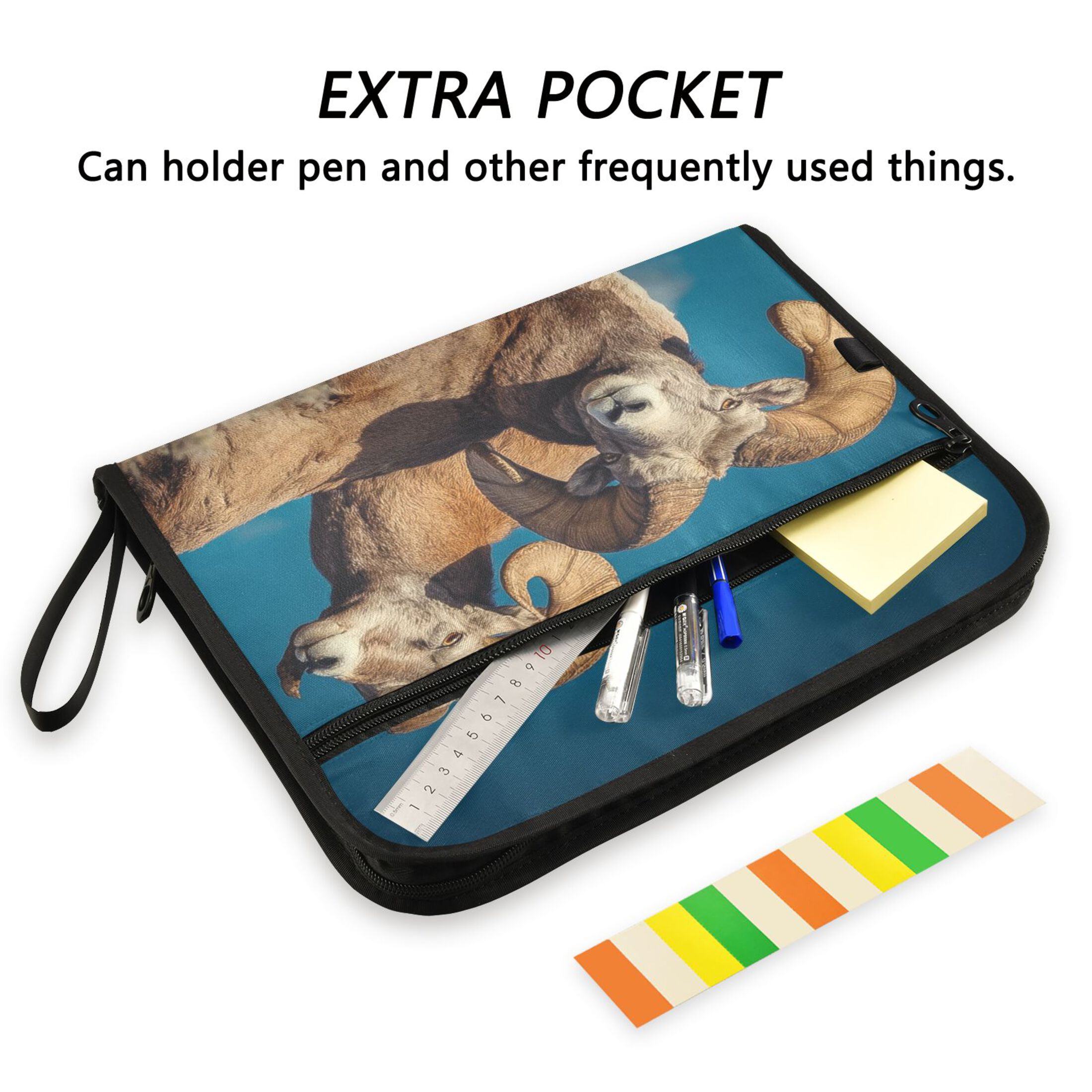 Expandable Folder with Colored Tabs, Desktop Folding Folder for Organizing Files by Category, with 13 Pockets, Suitable for Office Use Bighorn Sheep