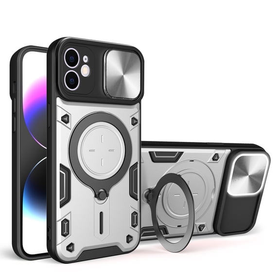 Hybrid Case for iPhone 11, with Rotating Stand Ring Magnetic Magnet Drop Protection Rugged Cover Heavy Duty Phone Case for iPhone 11 - Silver