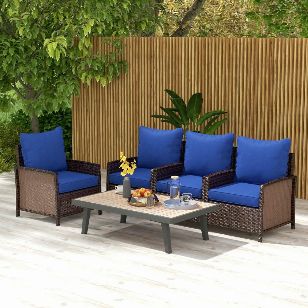 GVN Outdoor/Indoor Chair Pads, Seat Cushions,8 Patio Chair Cushions with Seat & Backrest, Fade Resistant Seat Replacement Cushion Set, Navy Blue