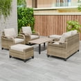 thumbnail image 4 of EAGLE PEAK 6 Piece Wicker Outdoor Patio Furniture Set, Patio Set with 2 Patio Chairs, 2 Seat Loveseat Sofa, 2 Ottomans, and Coffee Table, Brown/Gray, 4 of 9