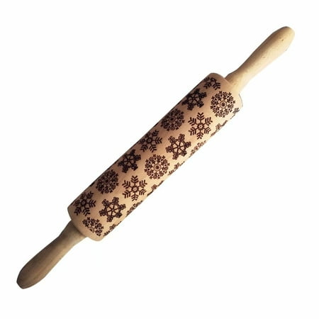 Beech Snowflake Laser Embossment Rolling Pin Printed Cookie Dough Stick Fondant Tool (Best Rolling Pin For Fondant)