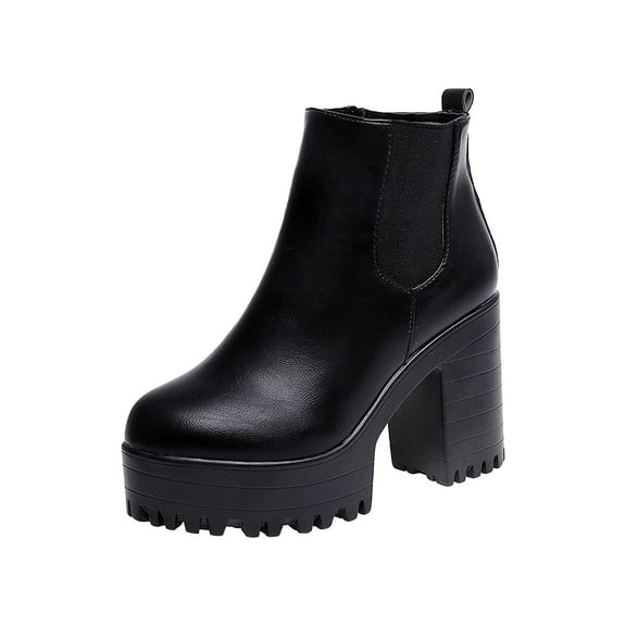 KIJBLAE Women's Fashion Ankle Boots Round Toe Low Chunky Block Heel Non-Slip Comfortable Short Boots Side Zipper Booties Shoes Black 36