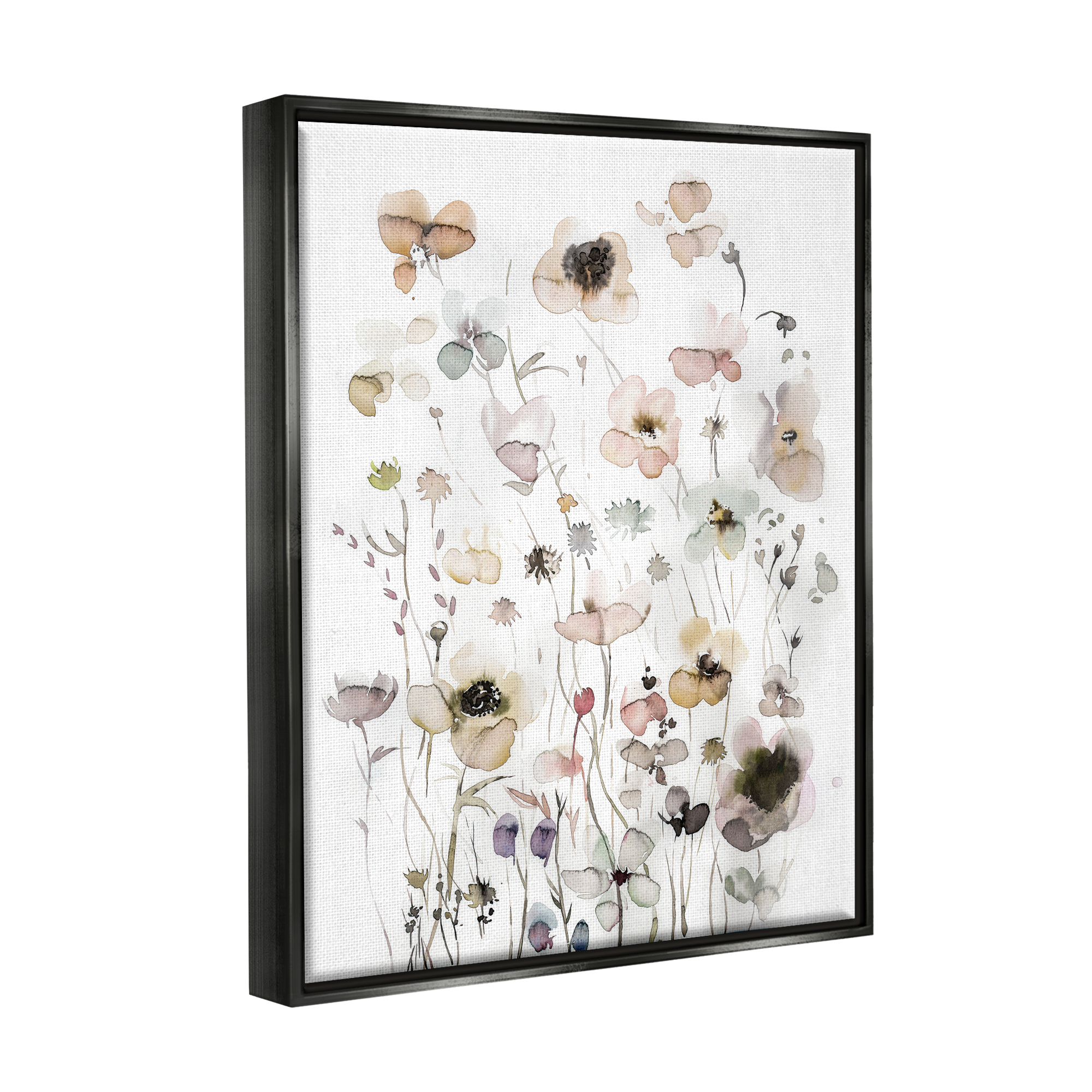 Stupell Industries Soft Cottage Florals Botanical & Floral Painting Black Floater Framed Art Print Wall Art, 25 x 31
