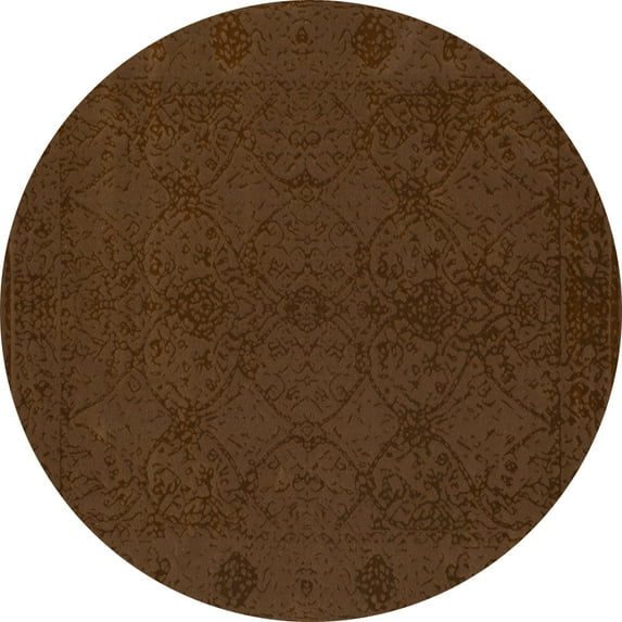 Ahgly Company Machine Washable Indoor Round Abstract Turquoise Blue Contemporary Area Rugs, 7' Round
