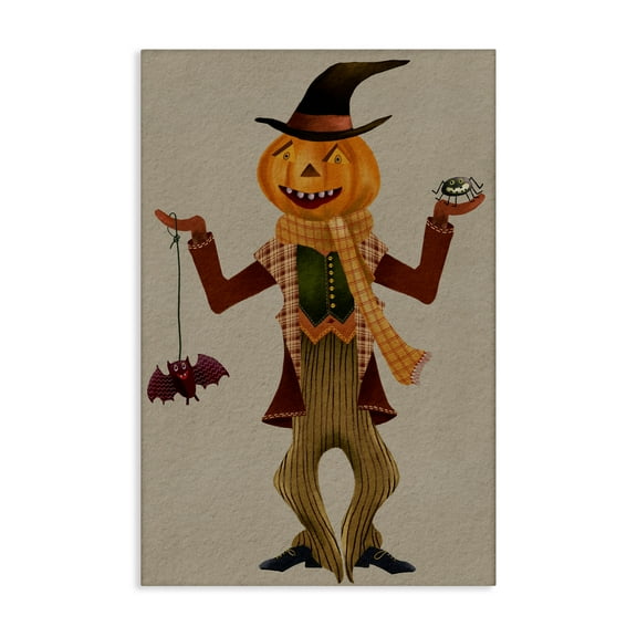 Stupell Industries Halloween Scarecrow & Bat Holiday Painting Gallery Wrapped Canvas Art Print Wall Art, 16 x 24