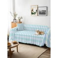 thumbnail image 3 of Aqua Blue Green Couch Cover for 2 Cushion Sofa, Checkered Plaid Gingham Lattice Trellis Washable Loveseat Sofa Covers Slipcover for Sectional Sofas L-Shaped, Couch Throw Cover 71"x118", 3 of 9