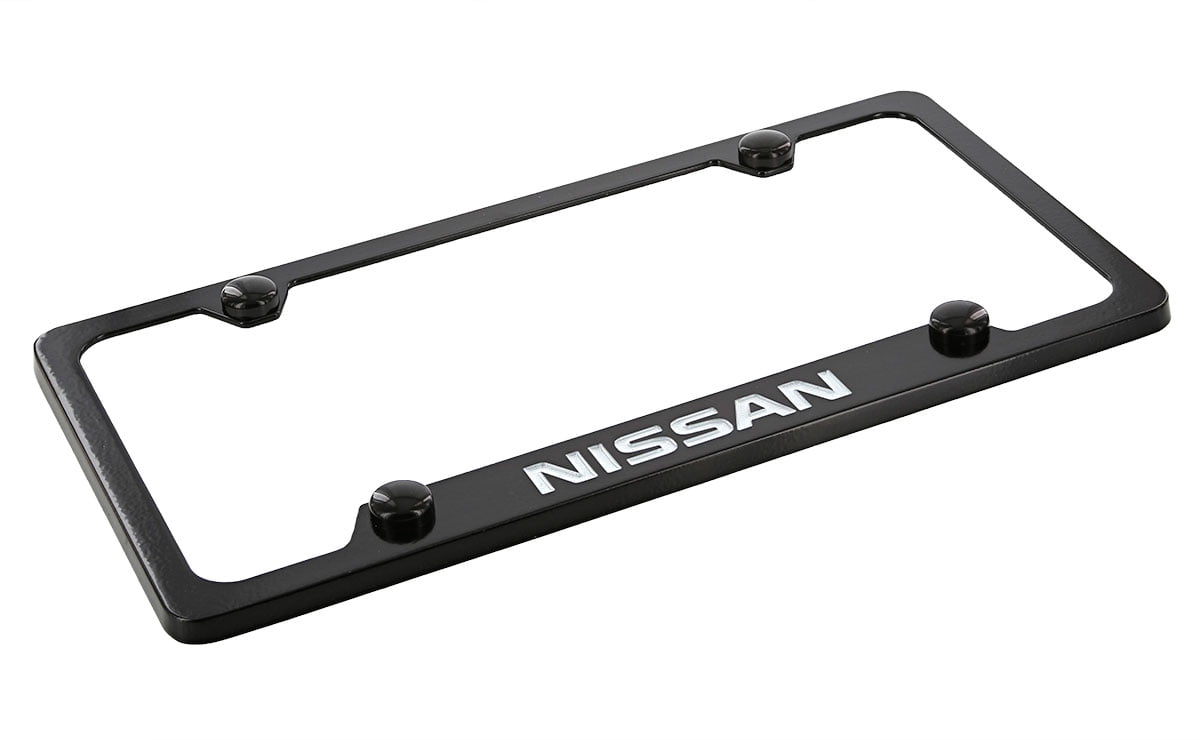 Nissan wordmark black coated metal license plate frame holder 4 hole