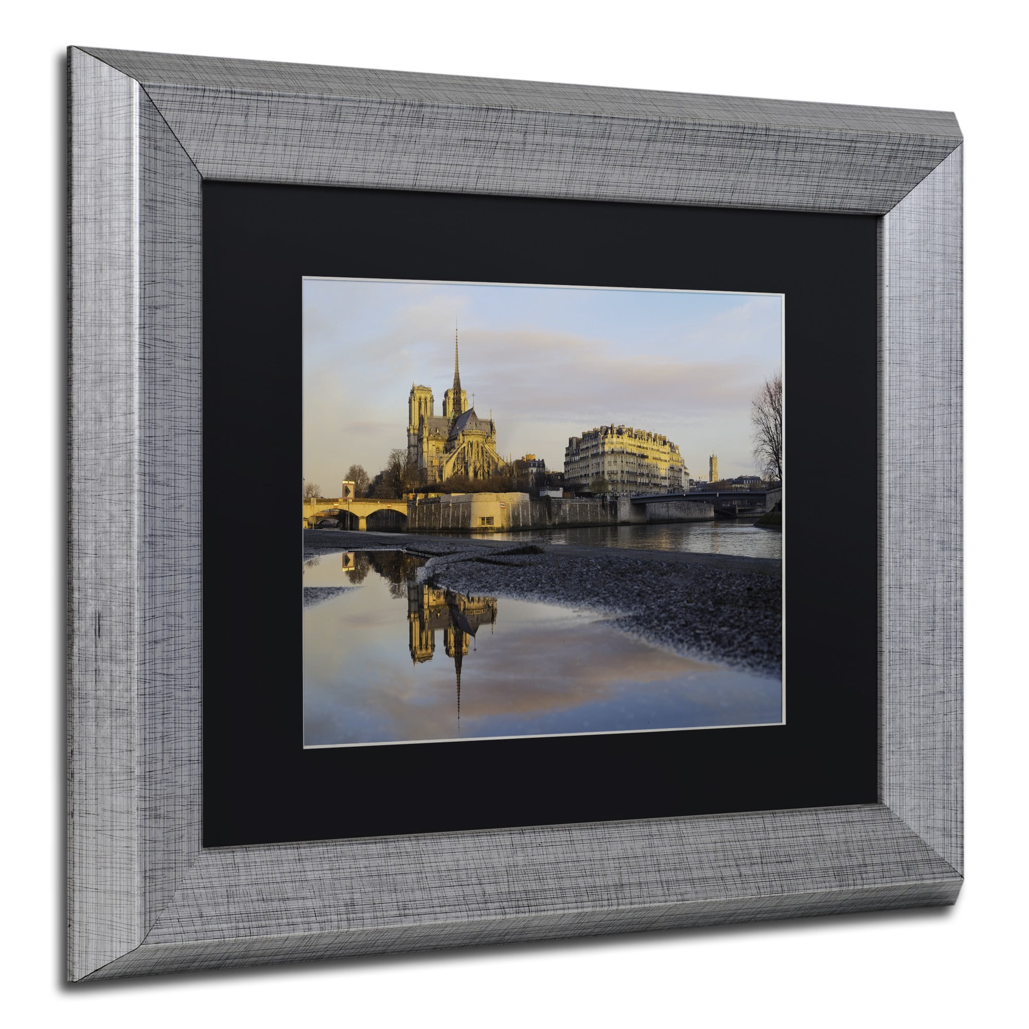 Trademark Fine Art "Sunrise in Notre Dame de Paris" Canvas Art by Mathieu Rivrin, Black Matte, Silver Frame