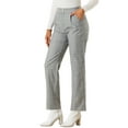 thumbnail image 4 of Pantalones largos rectos de cintura elástica con botones y cremallera de cuadros para mujer INSPIRE CHIC XL negro y gris, 4 of 6