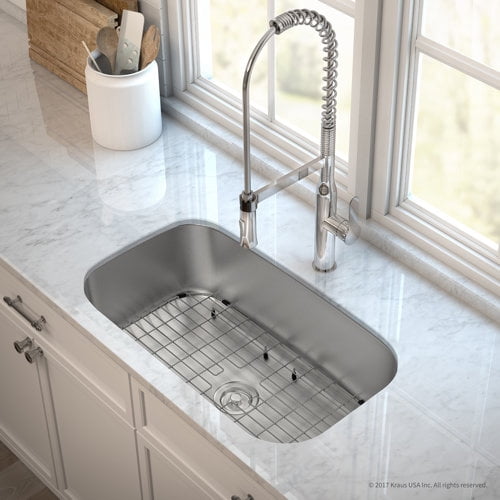 kraus outlast microshield  stainless steel real 16 gauge 31.5'' x 18.38'' undermount kitchen sink with faucet