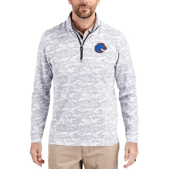 Men's-Cutter & Buck  Gray Boise State Broncos Traverse Stretch Eco Camo DryTec Tri-Blend Quarter-Zip Pullover