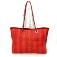 thumbnail image 1 of Pre-Owned CHANEL Deauville Line Medium Tote Bag Red Mixed Fiber x Calf Leather (Good), 1 of 8