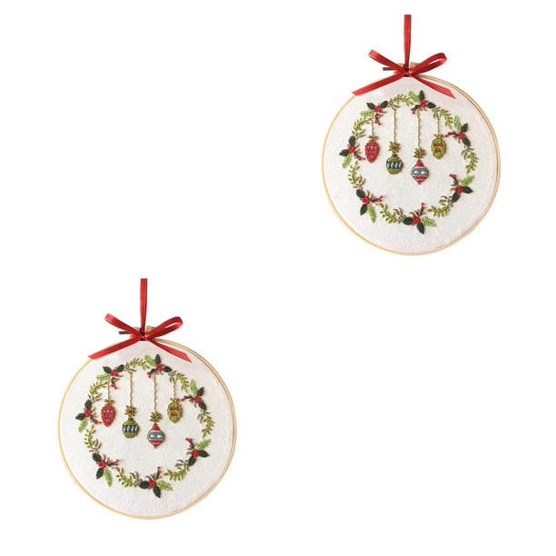 Inteprter Kit de inicio de bordado de Navidad DIY con diseño temático de Navidad, aro de bordado, hilo de tela de lino y algodón, costura Type1 NO1